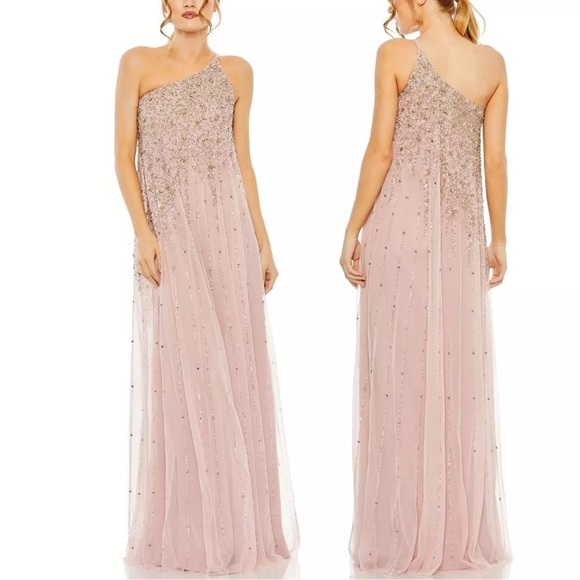 Mac Duggal Glamorous Blush Sequin One-Shoulder Dress size 2 NWT - Picture 1 of 13